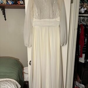 Jack Bryan Beaded Chiffon Dress - Sheer Sleeves With Beaded Bodice